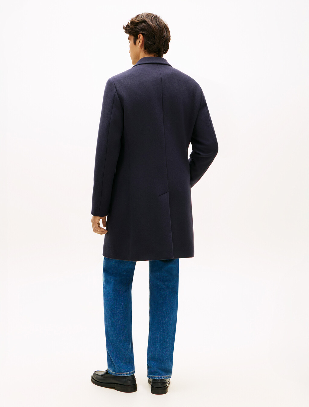 New York Label Wool Blend Coat, Navy Blue, hi-res