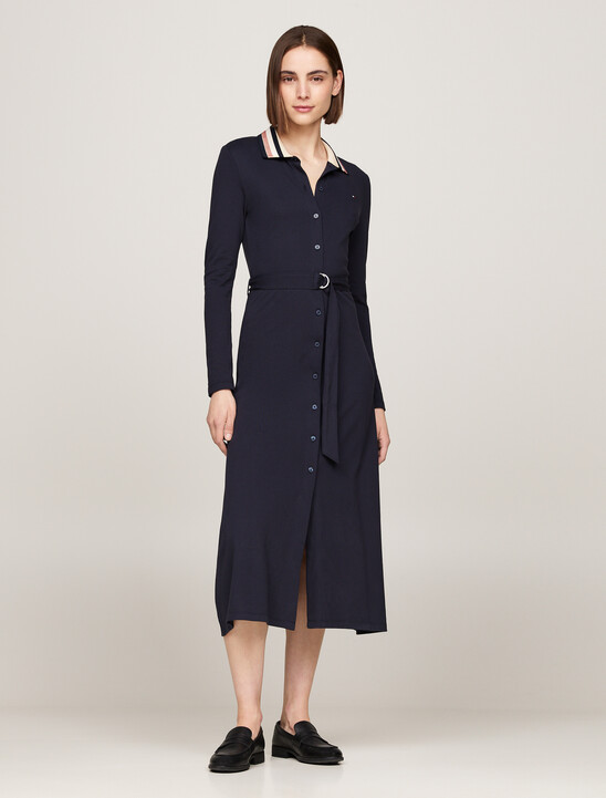 Belted Maxi Slim Polo Dress