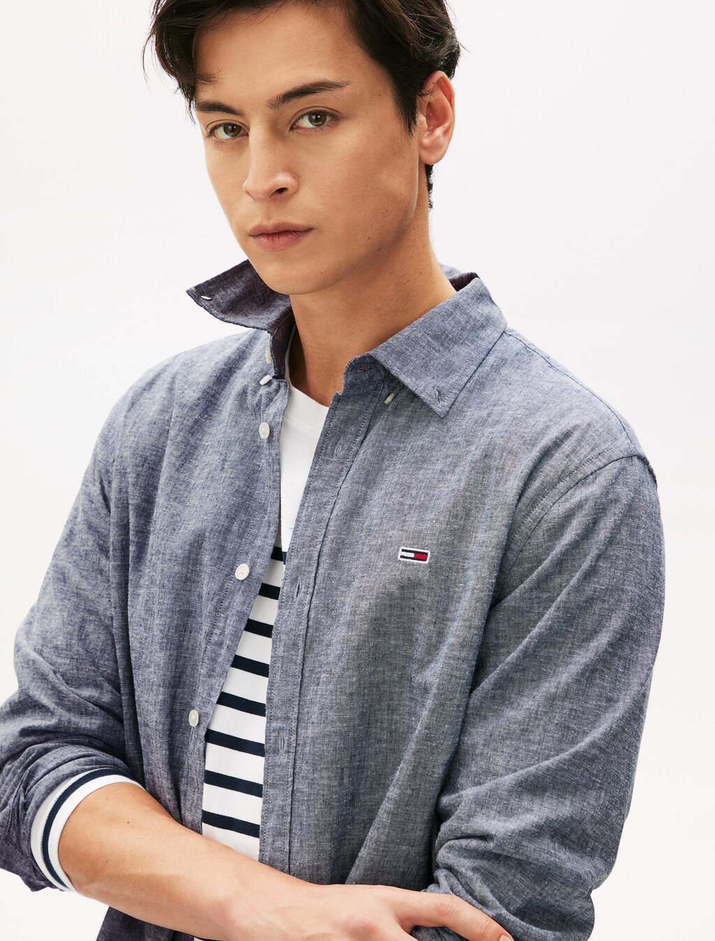 Linen Blend Shirt, Dark Night Navy, hi-res