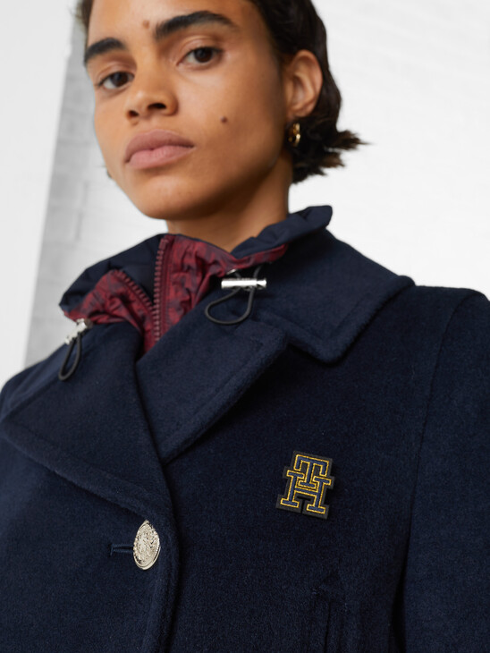 TH MONOGRAM DOUBLE BREASTED PEACOAT