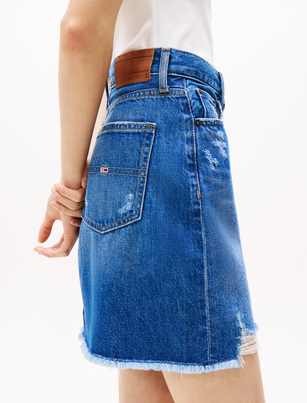 Distressed Denim Mini Mom Skirt, Denim Dark, hi-res
