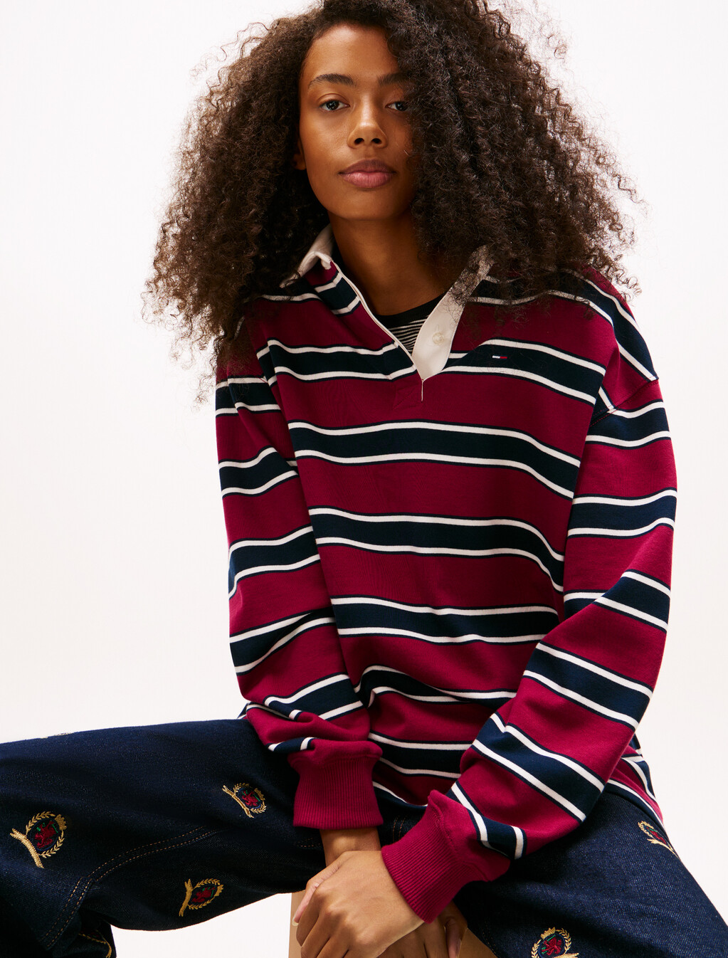 Relaxed Stripe Rugby Shirt, Lavish Cerise / Multi Stripe, hi-res