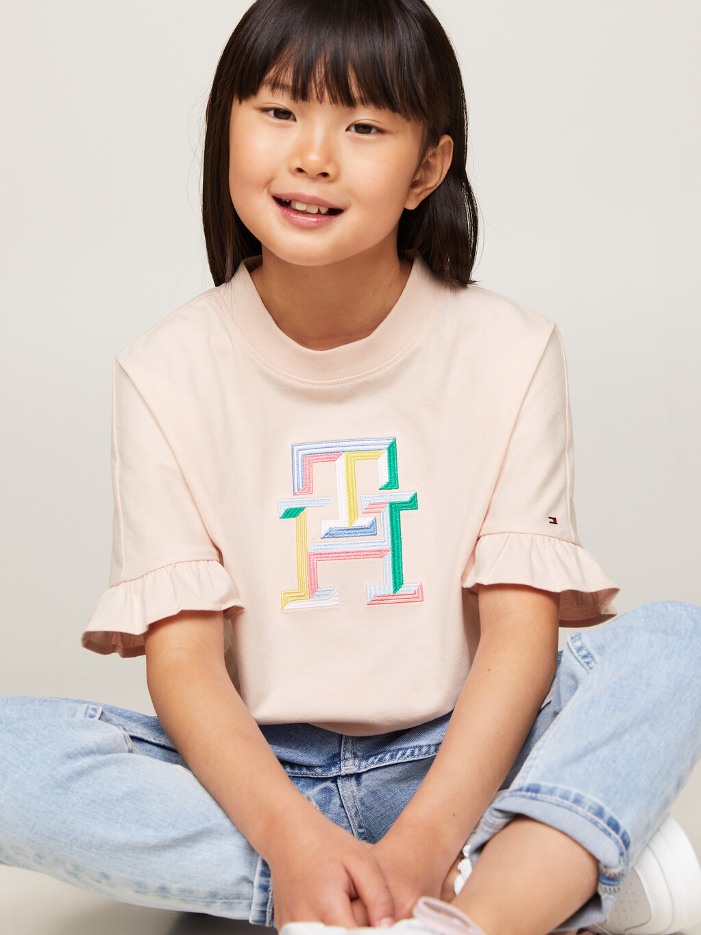 TH Monogram刺繡荷葉袖 T 恤, Whimsy Pink, hi-res