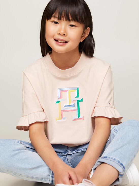 TH Monogram Embroidery Ruffle Sleeve T-Shirt