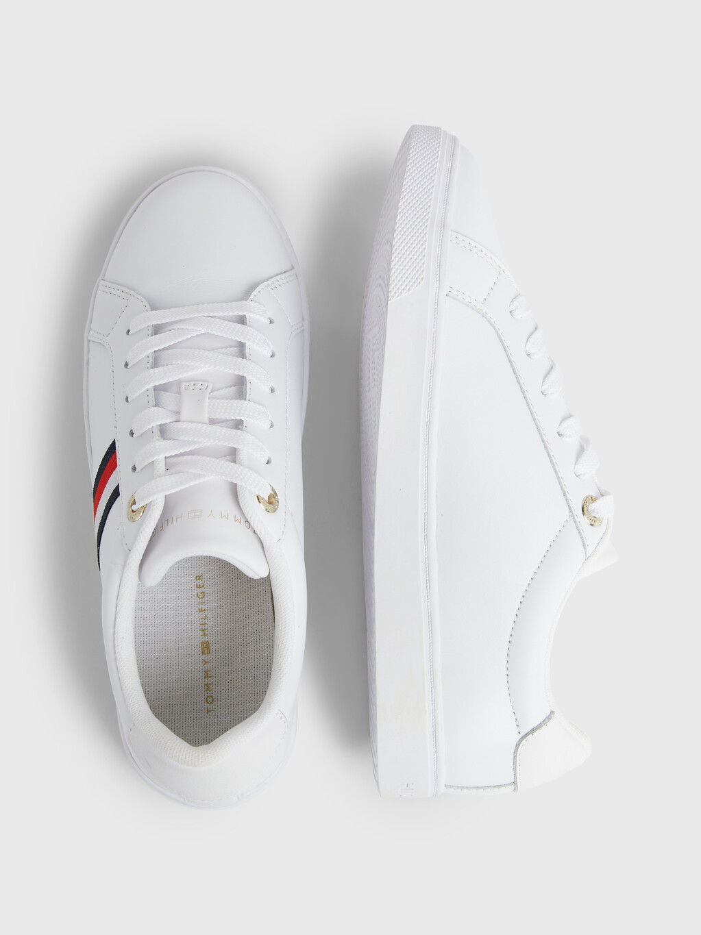 Essential 經典條紋皮革運動鞋, White, hi-res