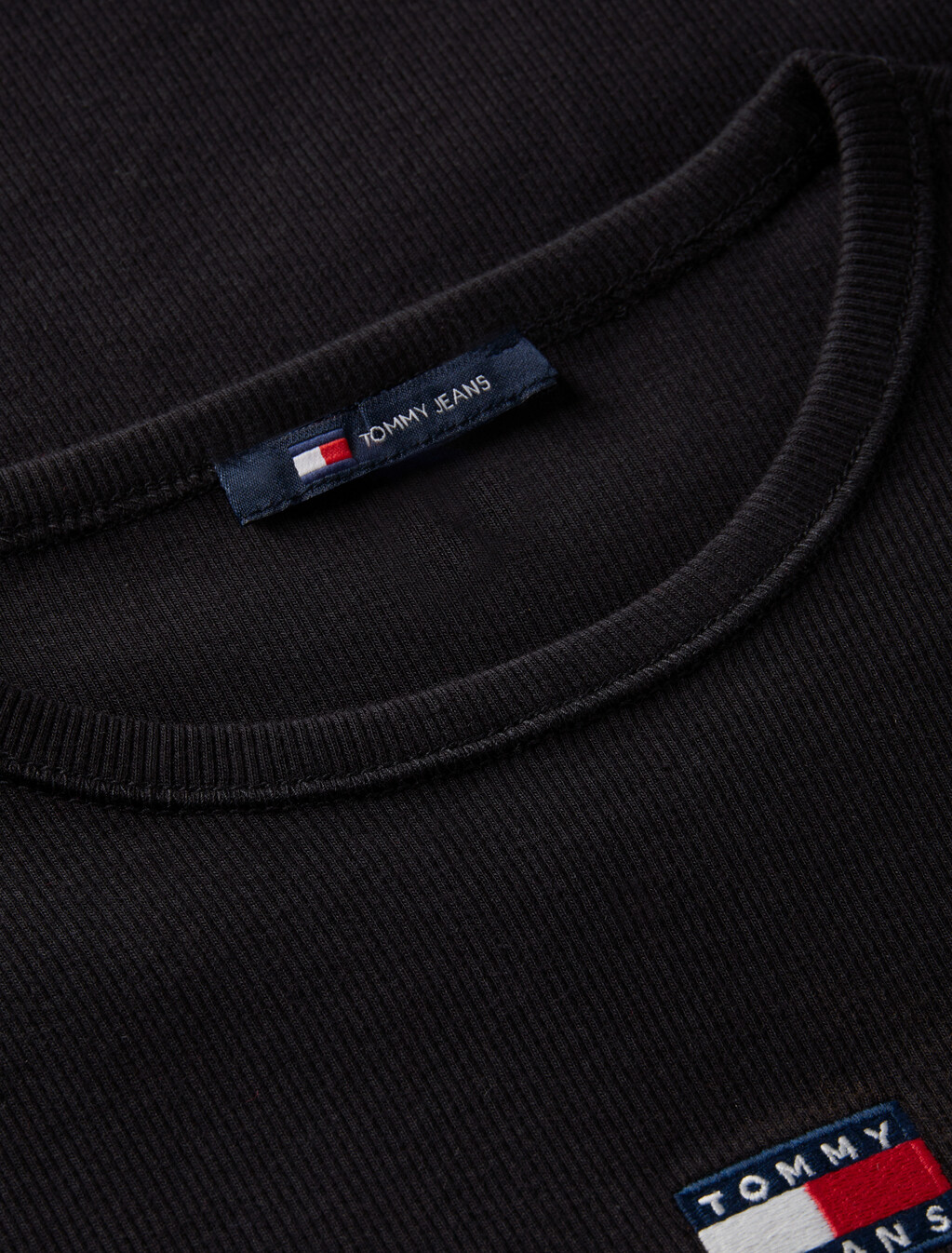 Tommy Badge Ribbed Slim T-Shirt, Black, hi-res