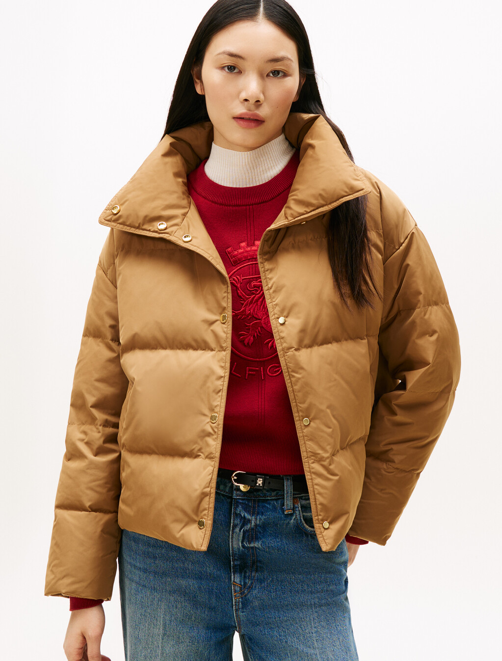 Crest Embroidery Down Puffer Jacket, Hickory, hi-res
