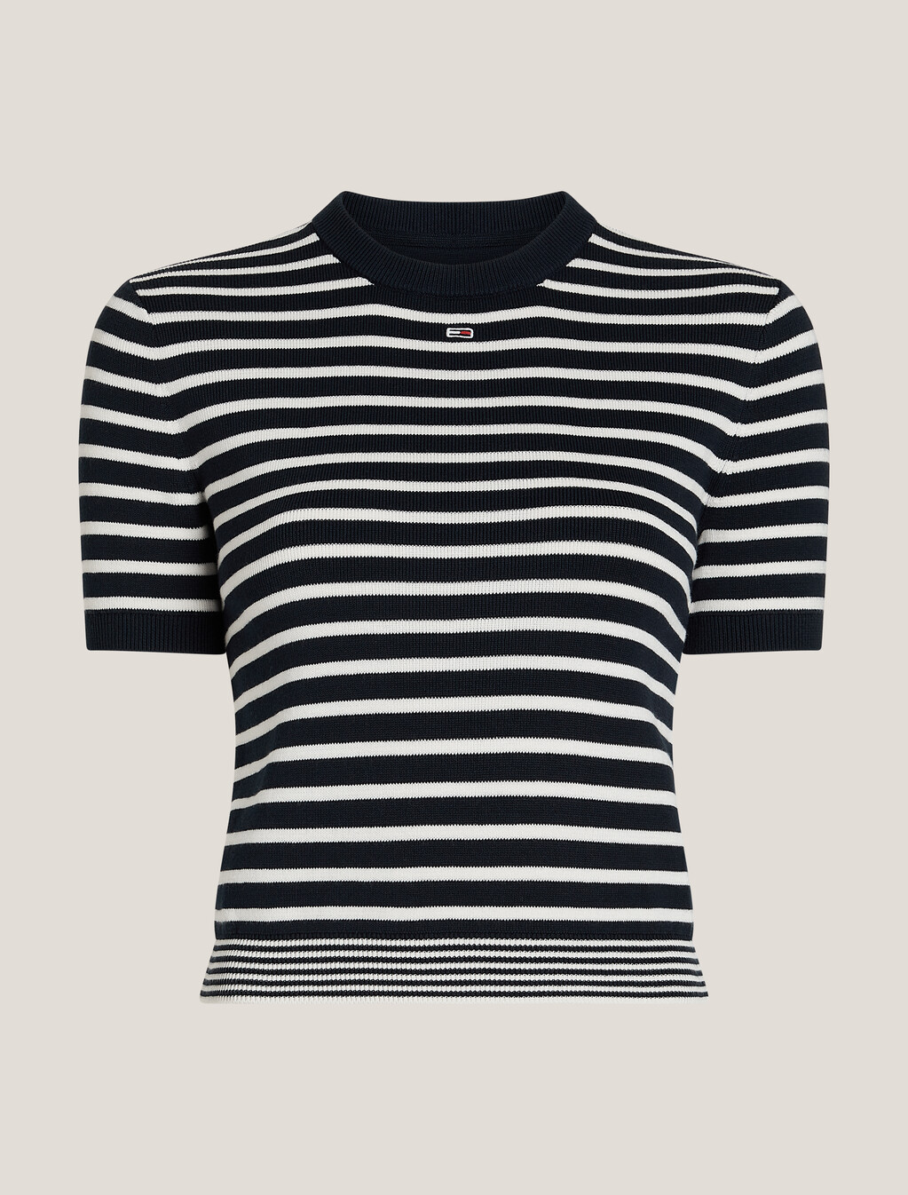 Essential Stripe Short Sleeve Sweater, Navy/White Stripe, hi-res