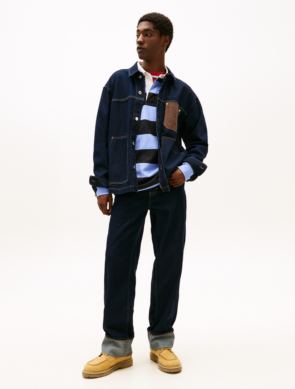 寬版牛仔工裝外套, Denim Dark, hi-res