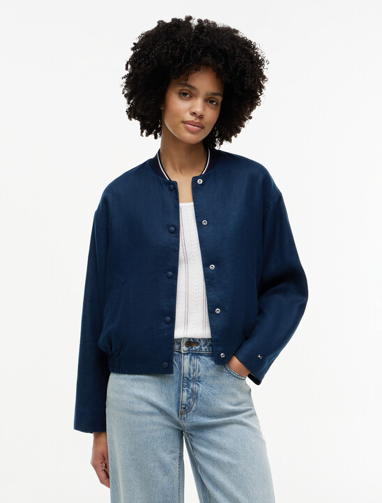 Pure Linen Twill Bomber Jacket