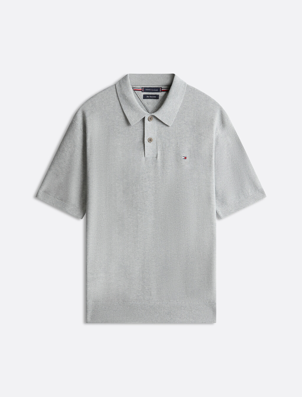 微粒針織紋理短袖 Polo 衫, Light Grey Heather, hi-res