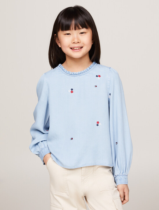 花朵刺繡青年布襯衫