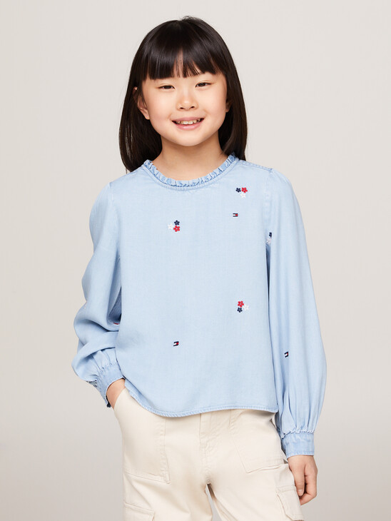 Floral Embroidery Chambray Blouse