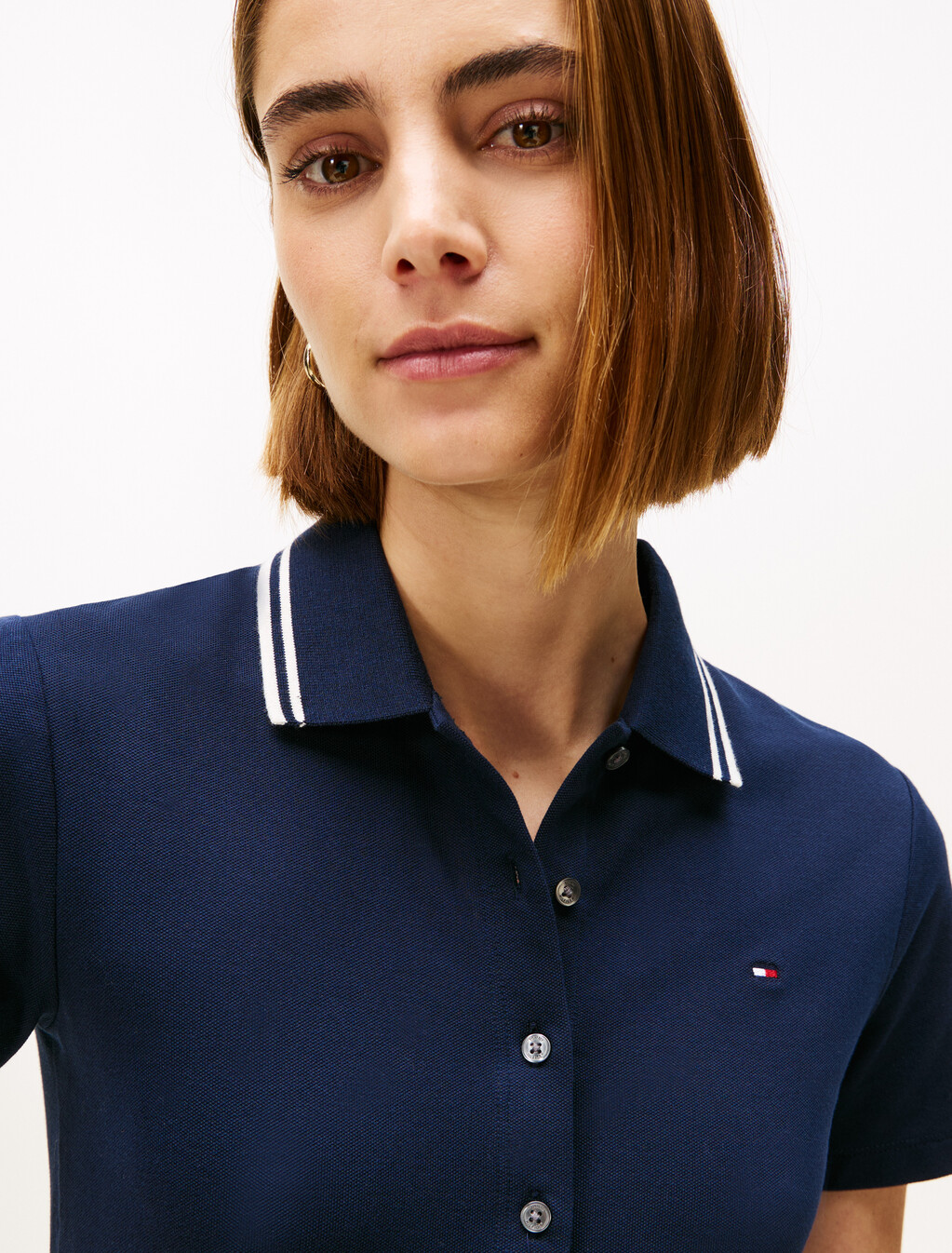 Tipped Slim Button Down Polo, Dark Night Navy, hi-res