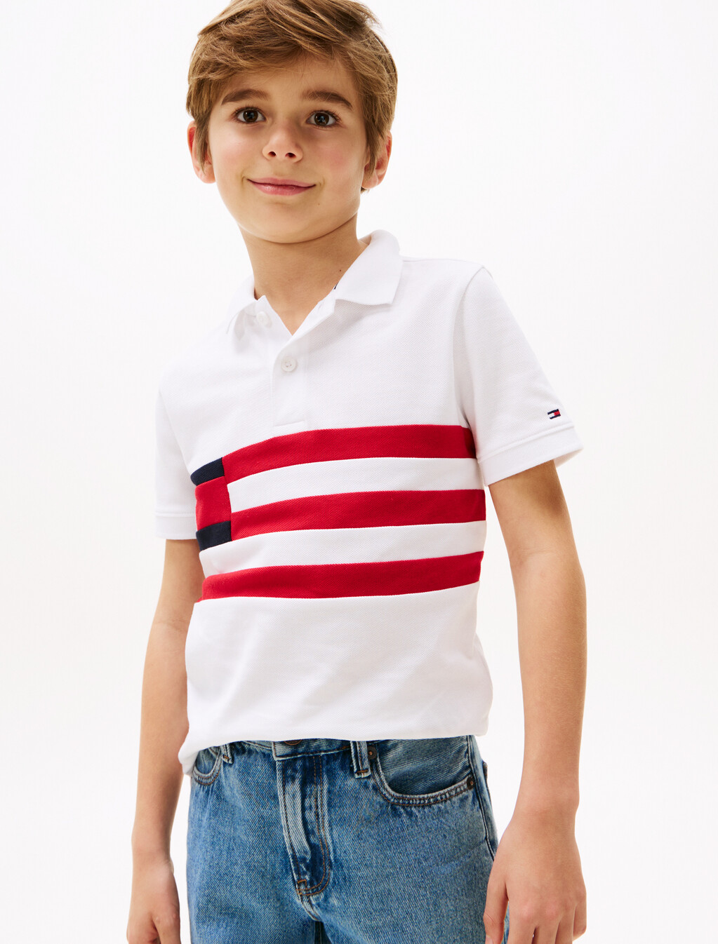 旗幟拼色 Polo 衫, Bright White, hi-res