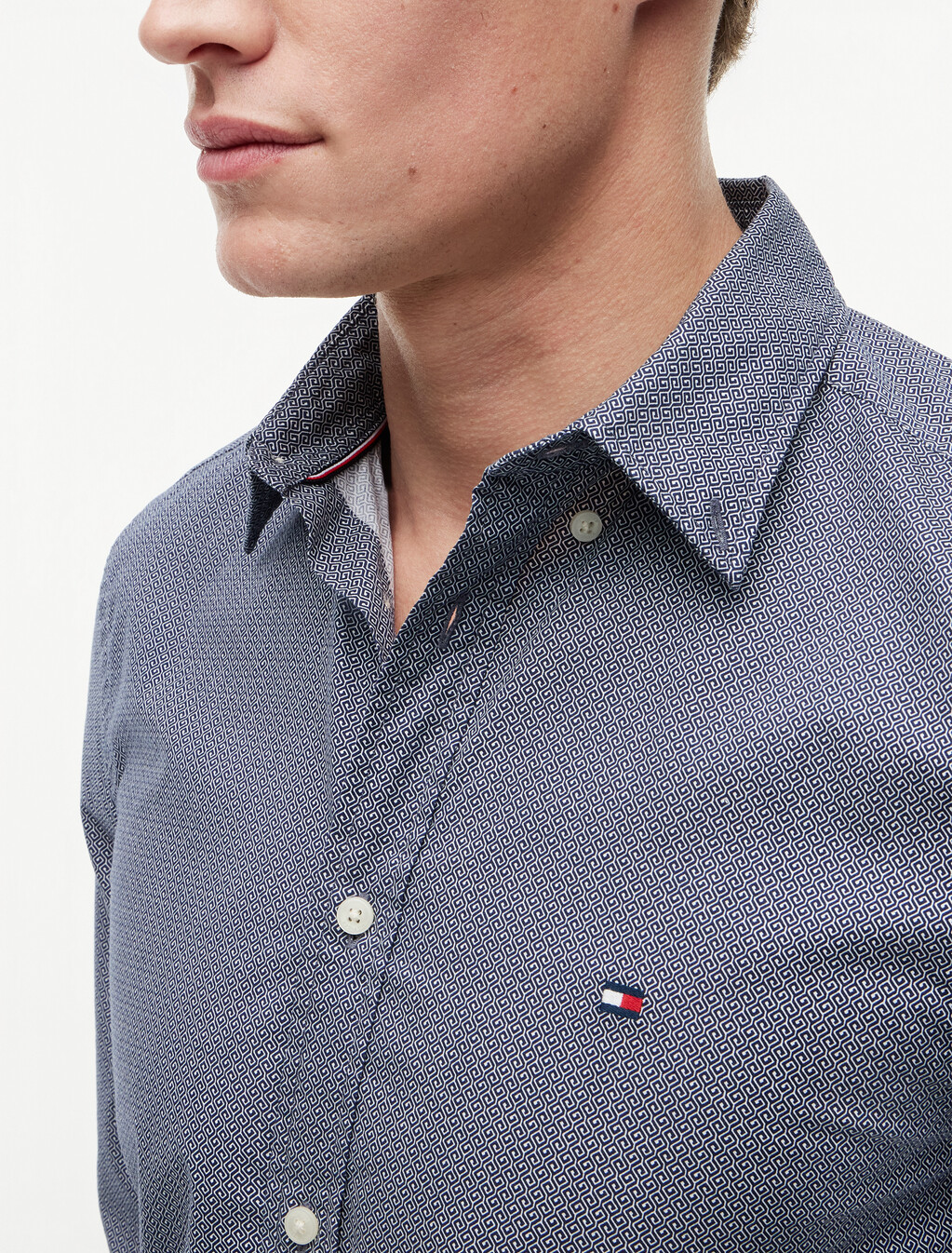 Slim Flex Micro Print Poplin Shirt, Carbon Navy / Allover, hi-res