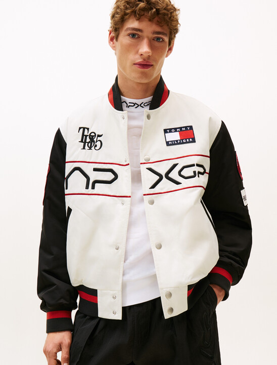 The APXGP Collection Satin Boxy Varsity Jacket