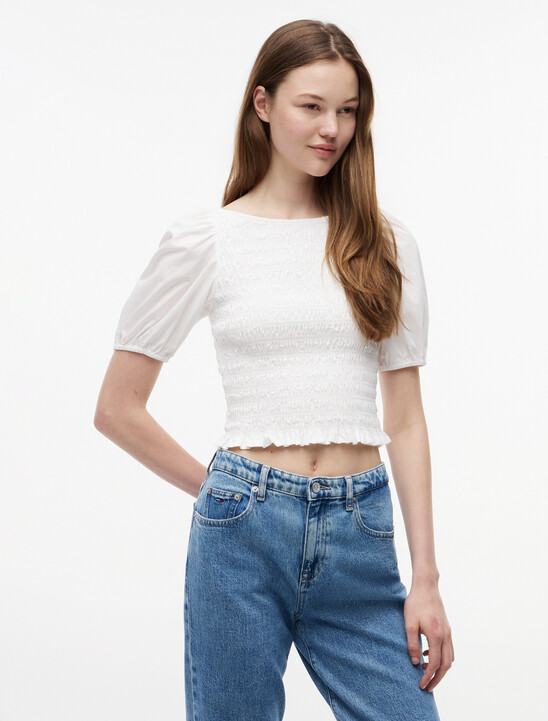 Smock Poplin Slim Short Sleeve Blouse