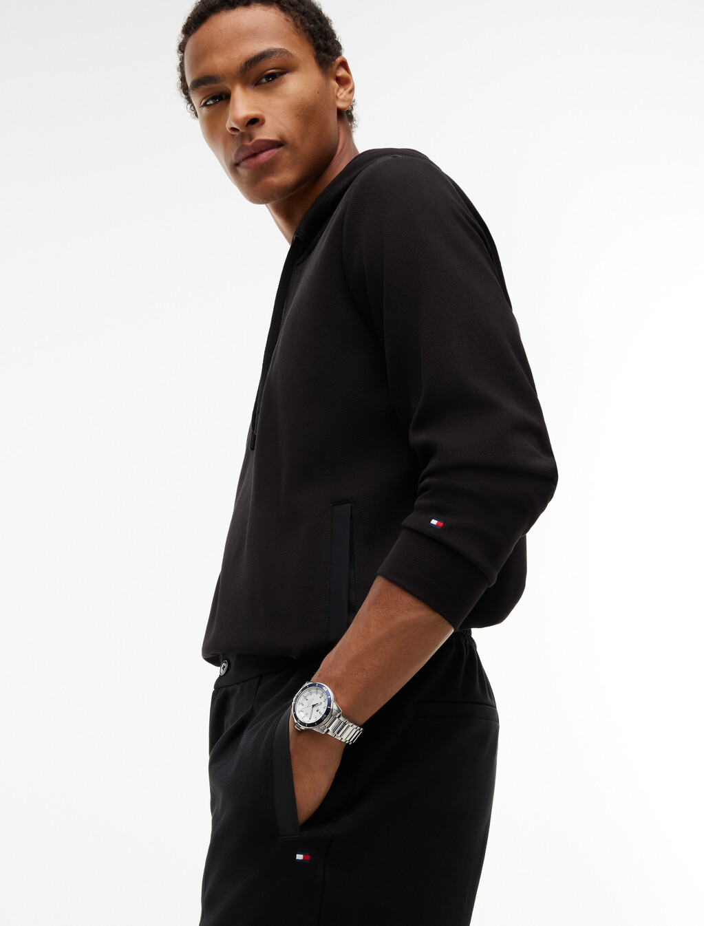 Mixed Texture Twill Joggers, Black, hi-res