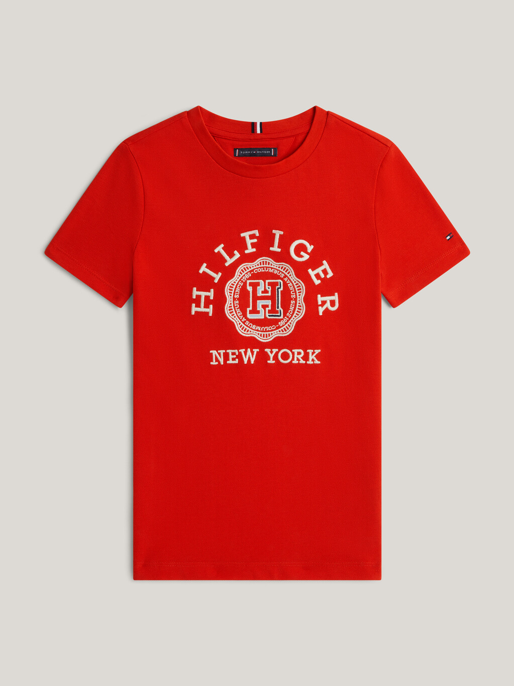 Hilfiger Monotype Archive 徽章Logo刺繡 T 恤, Fierce Red, hi-res