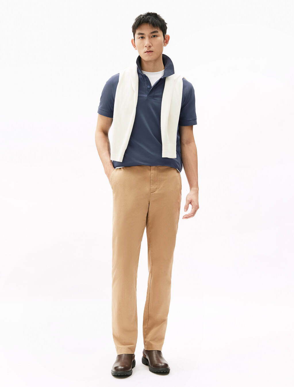 Cool Touch Silk Blend Polo, Faded Indigo, hi-res