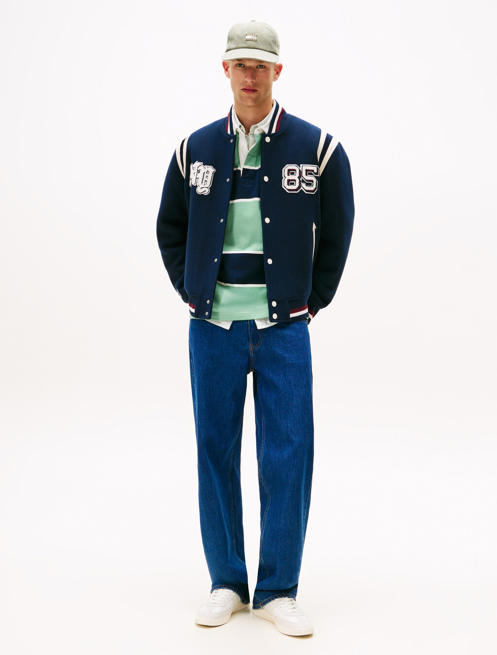 Varsity Logo Appliqué Bomber Jacket With Wool, Dark Night Navy, hi-res
