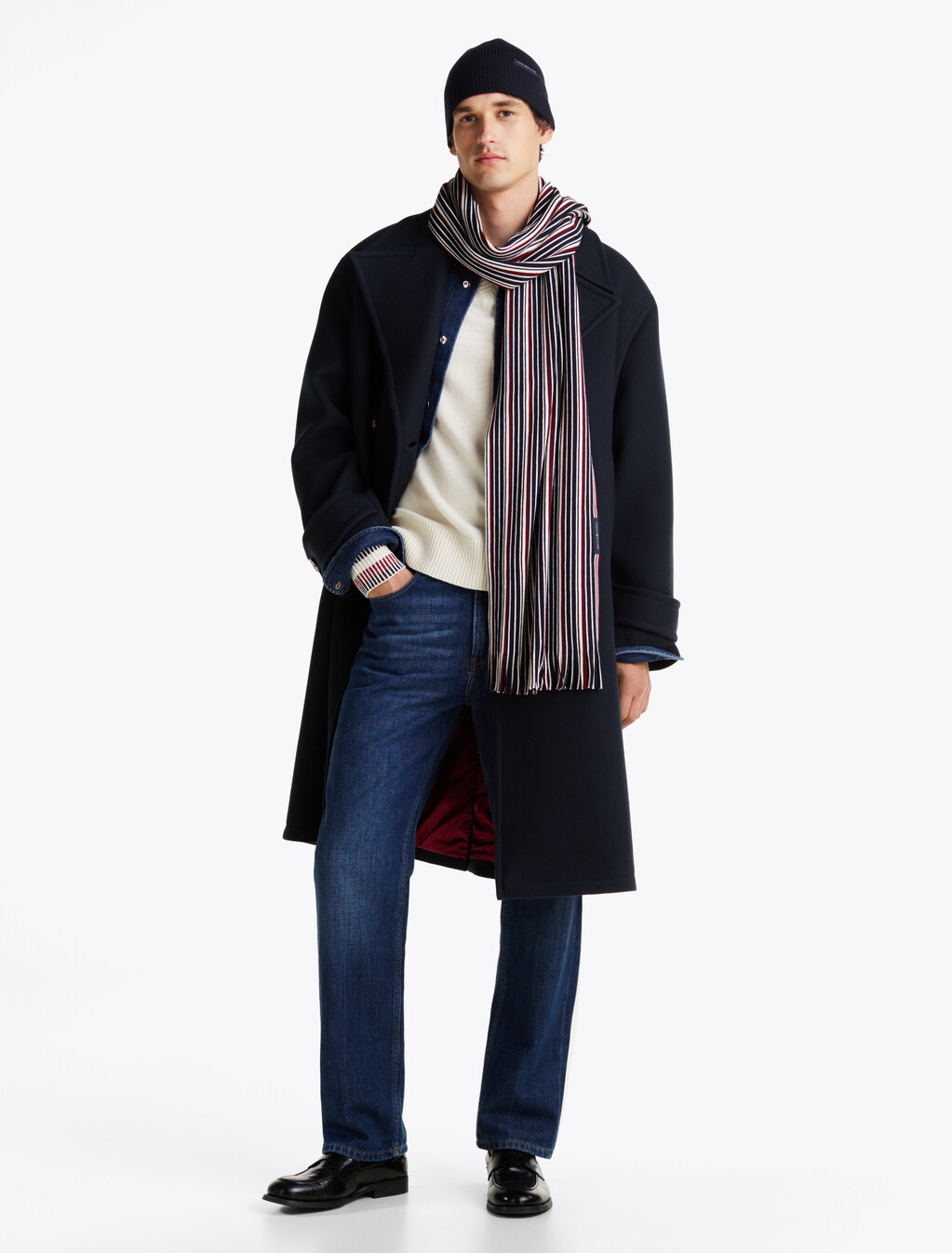 Wool Rich Scarf And Beanie Gift Set, Space Blue / Stripe, hi-res