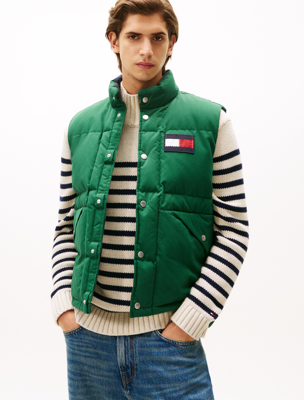 Water Repellent Square Down Gilet, Ornamental Green, hi-res