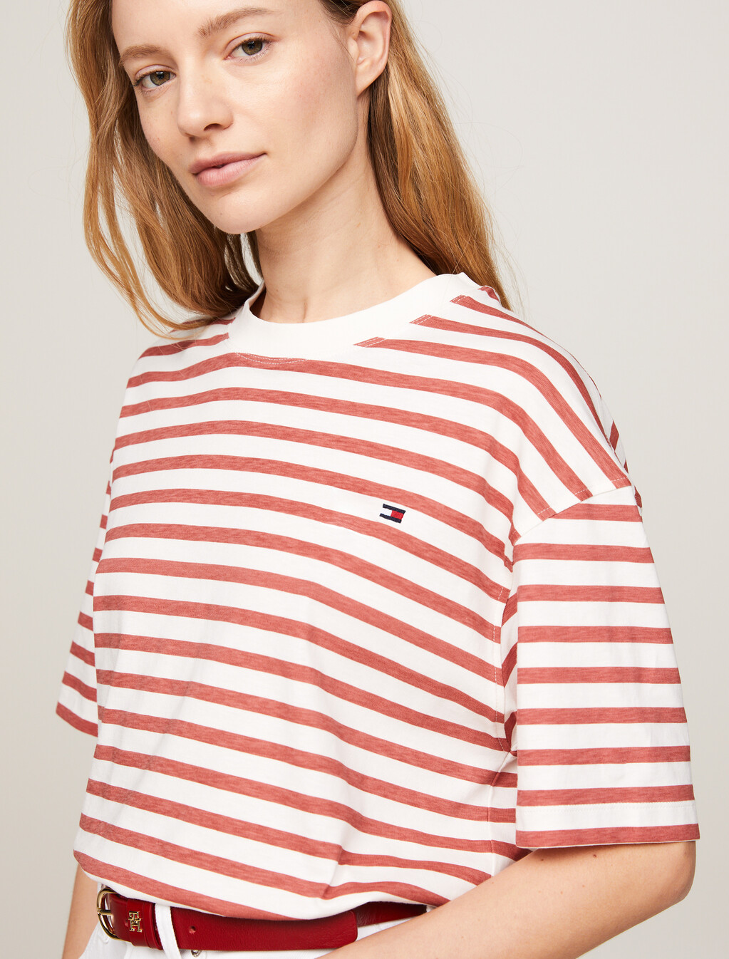 Stripe Relaxed Fit T-Shirt, Reg Stp Ancient White/ Terra Red, hi-res