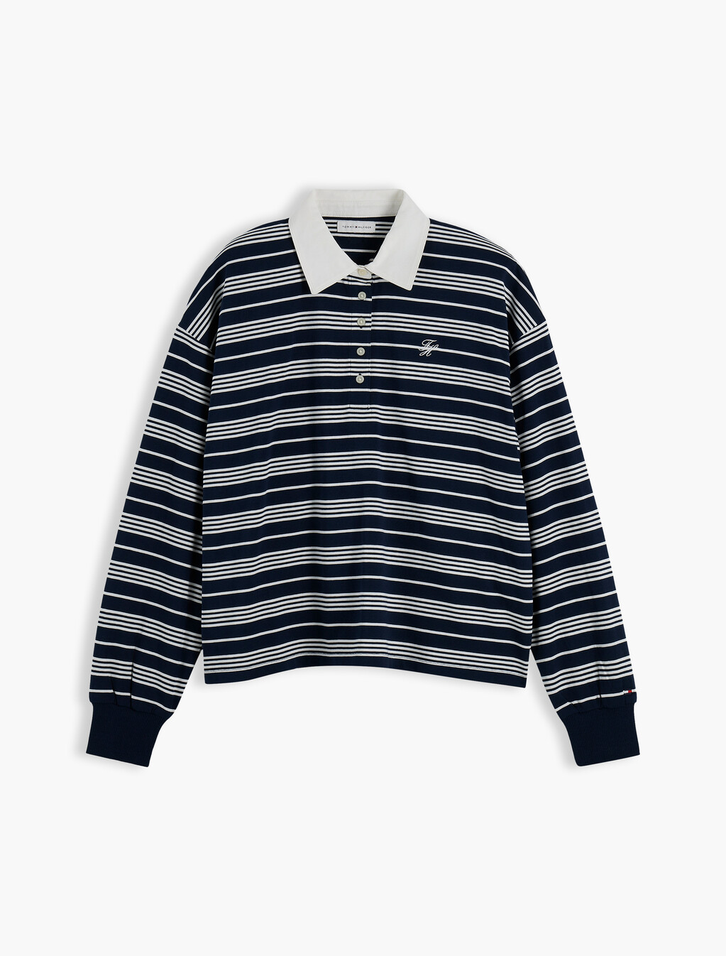Rugby Stripe Relaxed Polo Sweatshirt, Broken Stripe Dark Blue / Ecru, hi-res
