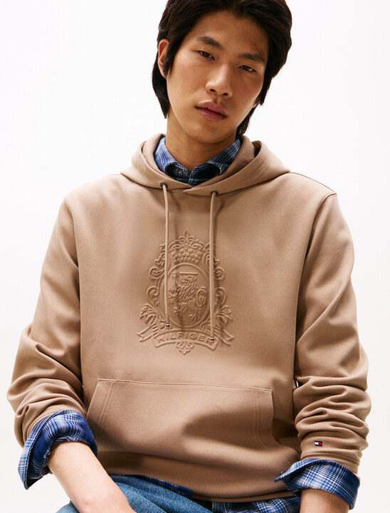 Embossed Crest Cotton Pique Hoodie