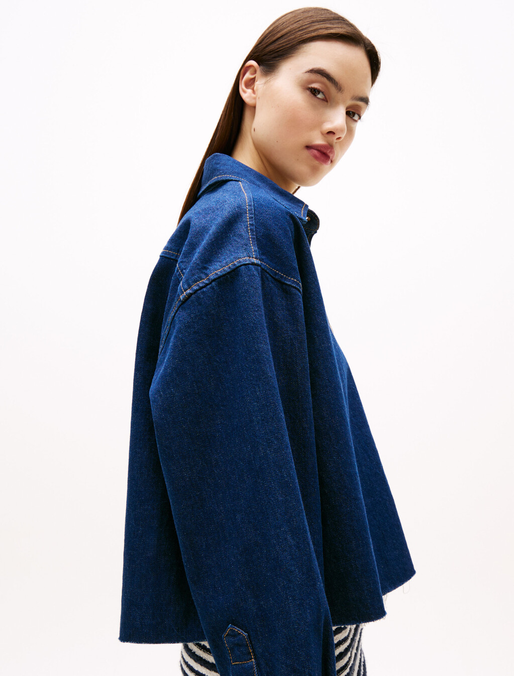 Cropped Denim Shirt Jacket, Denim Dark, hi-res