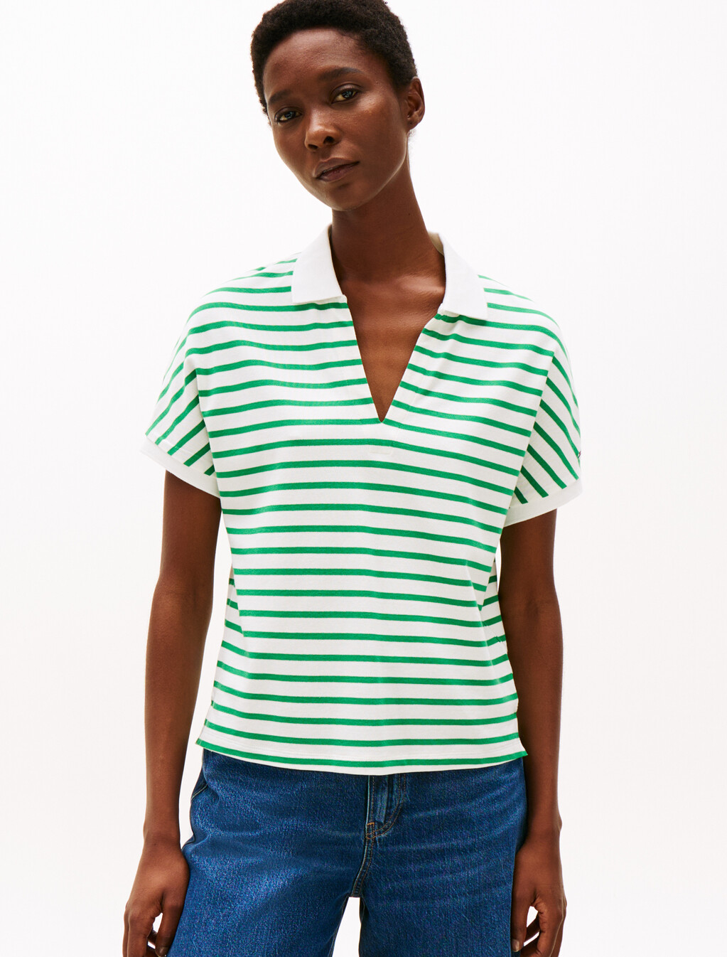 Relaxed Polo Shirt, Ecru/Radiant Green Stp, hi-res