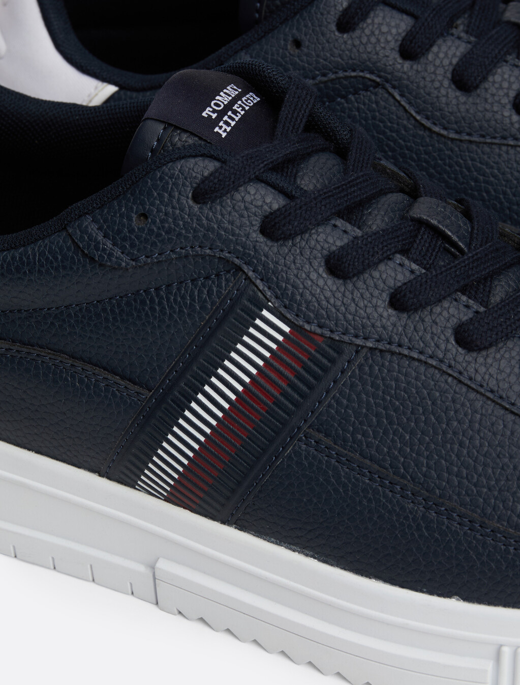 Signature Tape Textured Leather Trainers, Desert Sky, hi-res