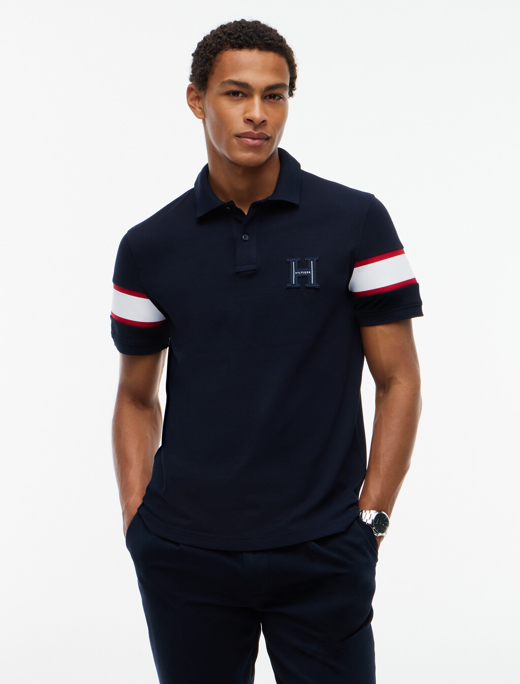 Regular Fit Logo Stripe Polo Shirt, Navy Blue, hi-res