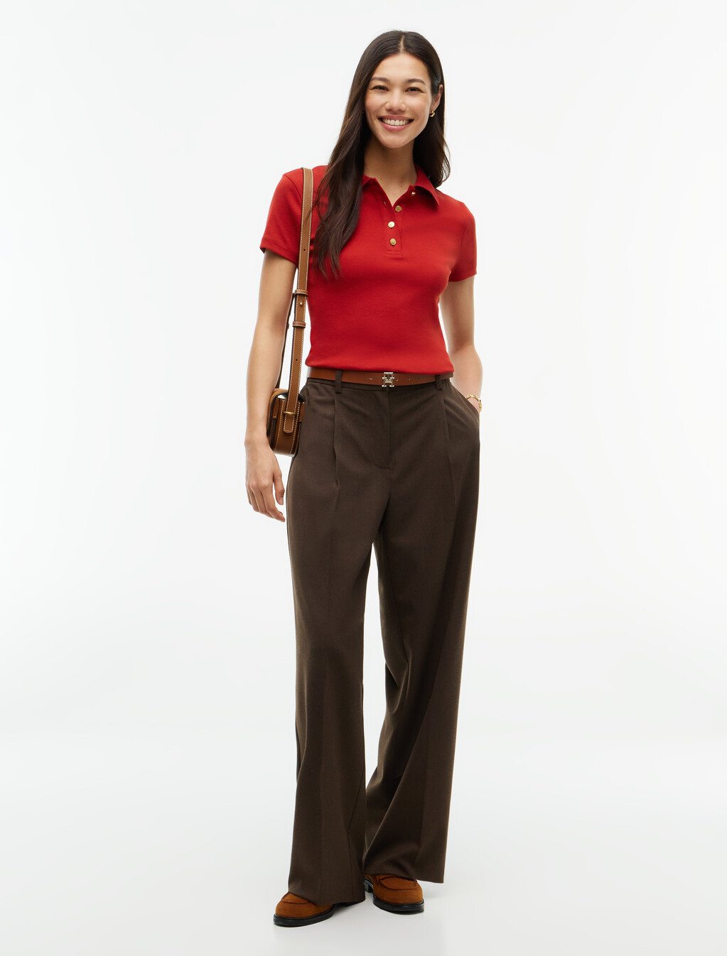 Slim Fit Gold-Tone Button Polo Shirt, Dark Magma, hi-res