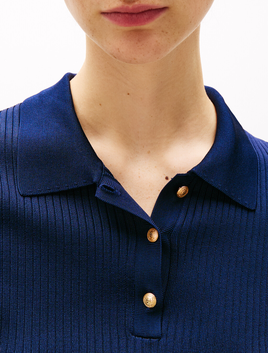 Rib Knit Slim Polo, Dark Night Navy, hi-res