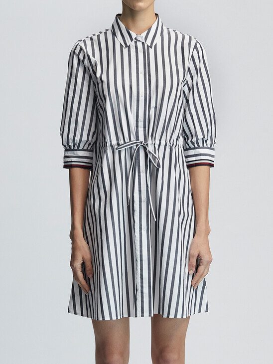 Global Stripe Cuff Organic Cotton Shirt Dress