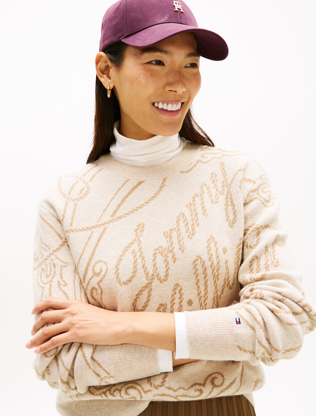 Logo Jacquard Cashmere Crewneck Sweater, Classic Beige Htr, hi-res