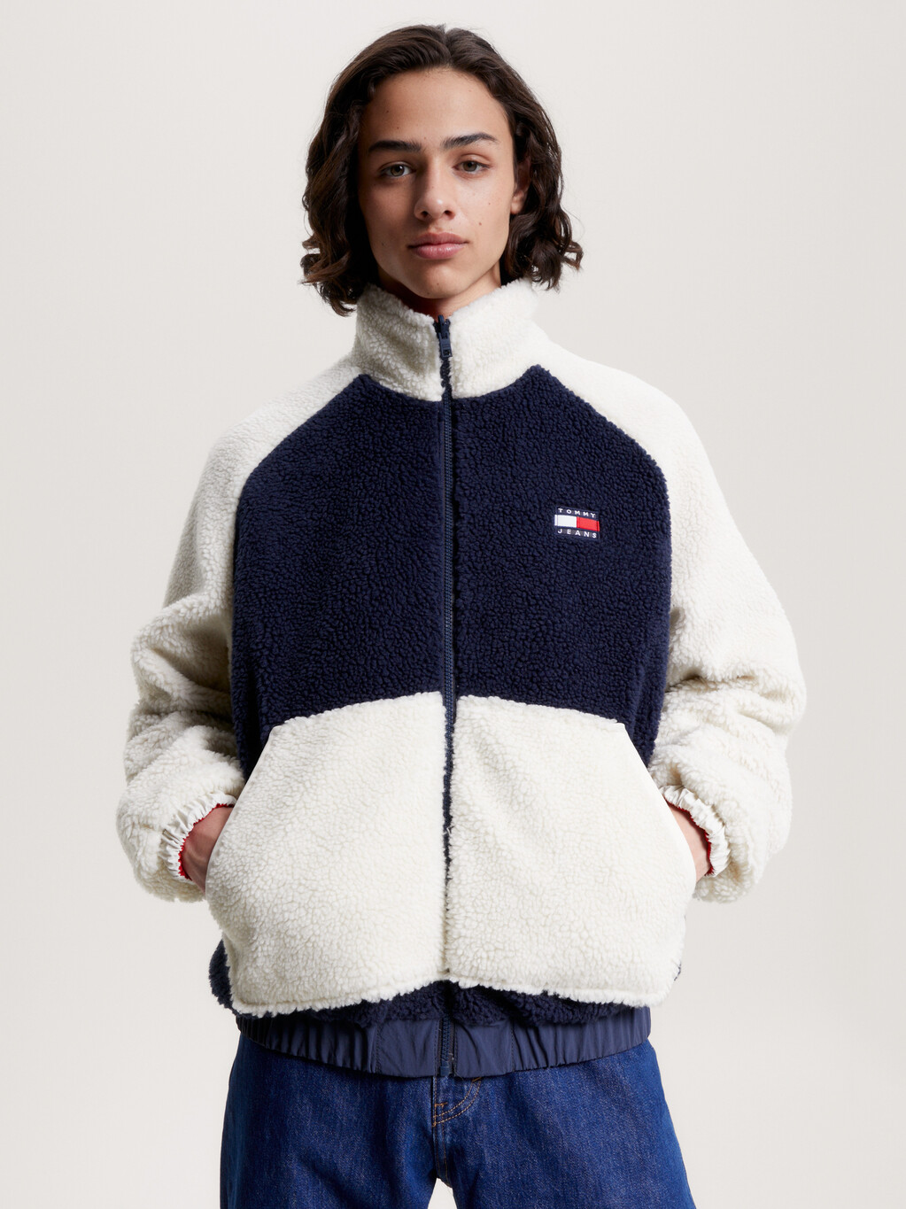 Reversible Colour-Blocked Relaxed Sherpa Jacket, Twilight Navy / Multi, hi-res
