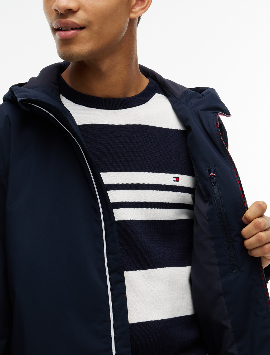 輕便連帽鋪棉外套, Navy Blue, hi-res