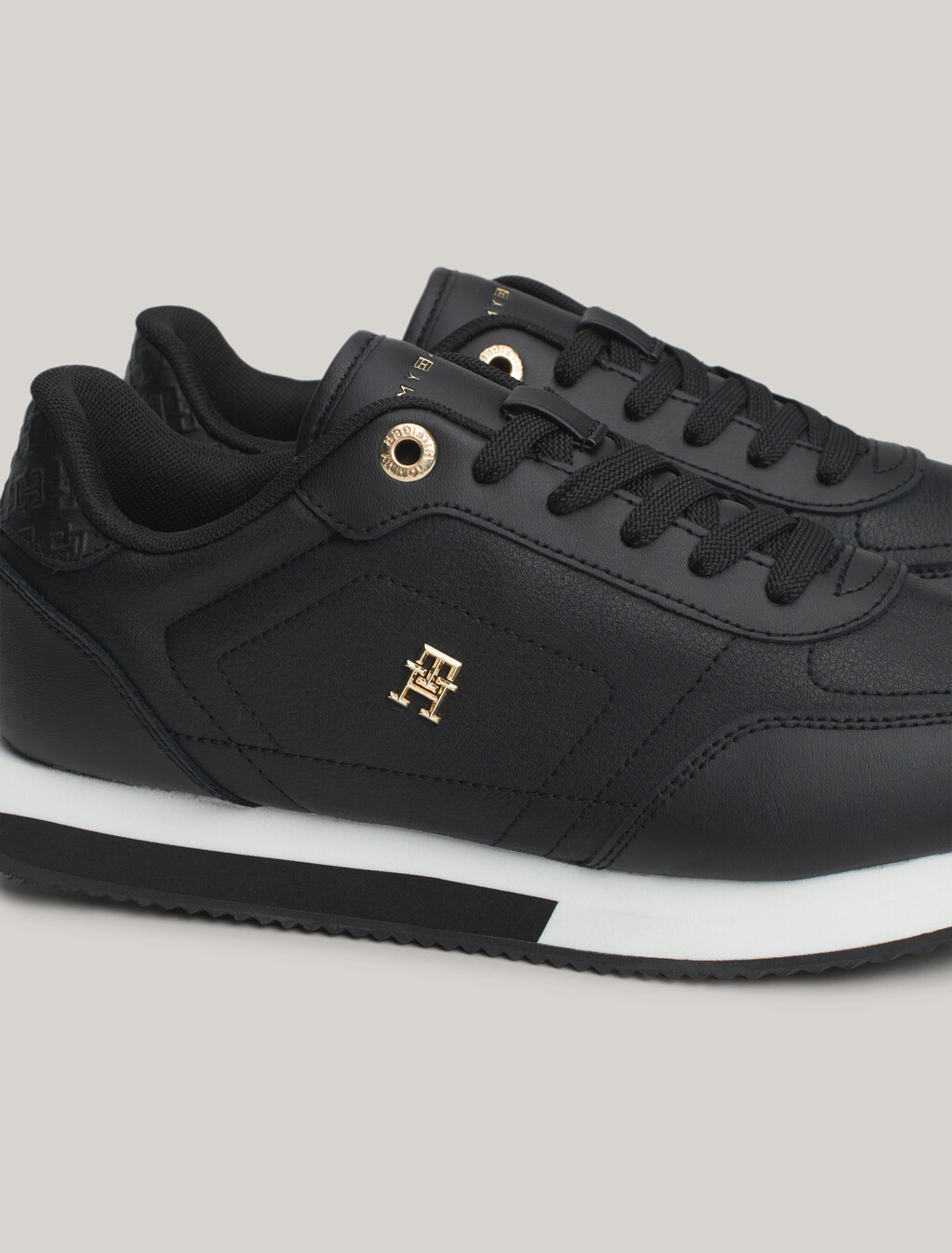 Essential Mixed Texture Panel Trainers, Black, hi-res