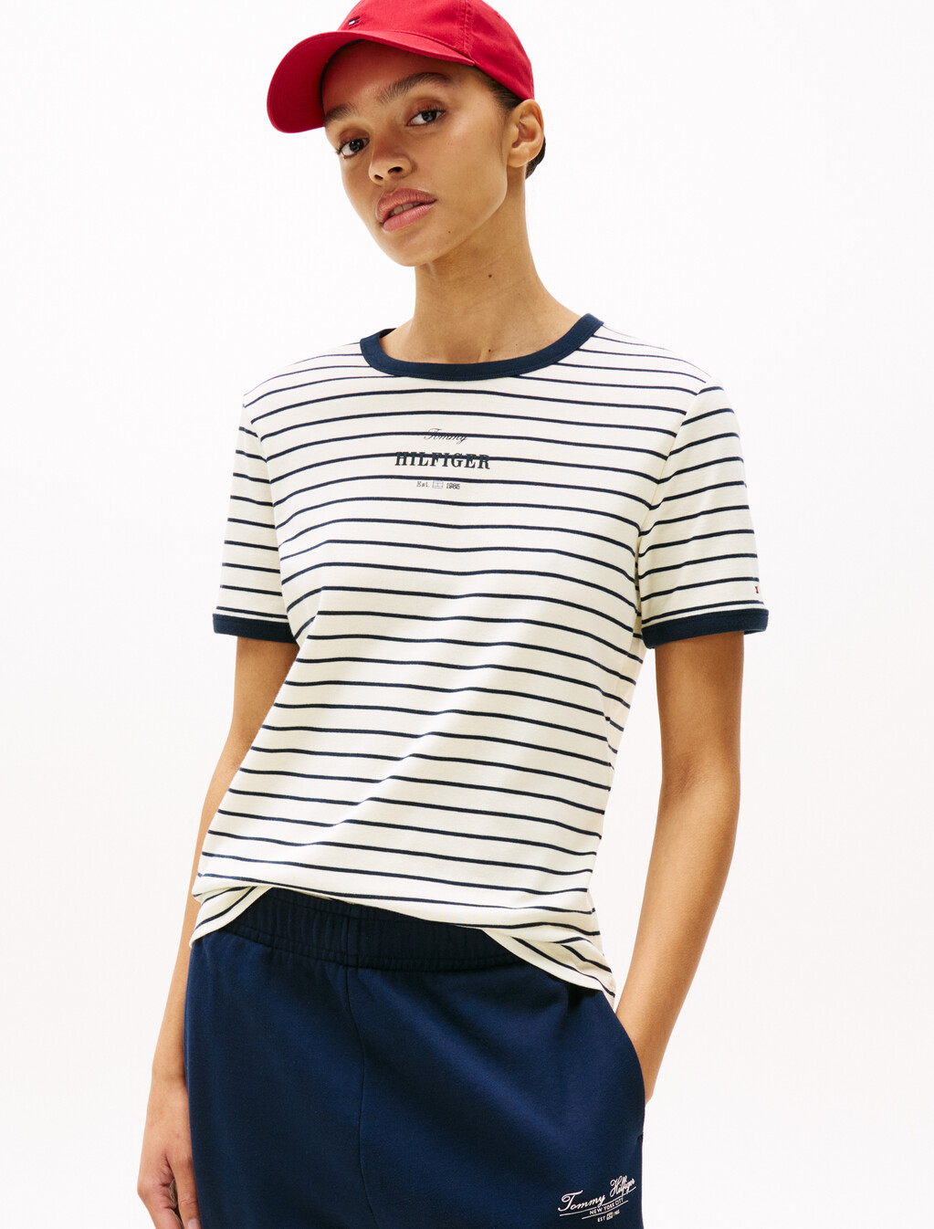 Logo Contrast Trim T-Shirt, Calico/Dark Night Navy Stp, hi-res