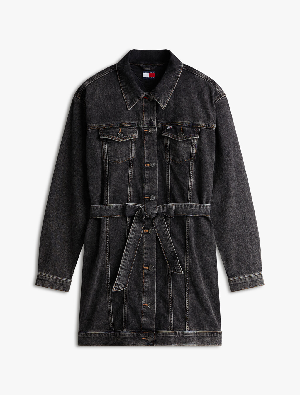 Dark Wash Trucker Dress, Denim Black, hi-res