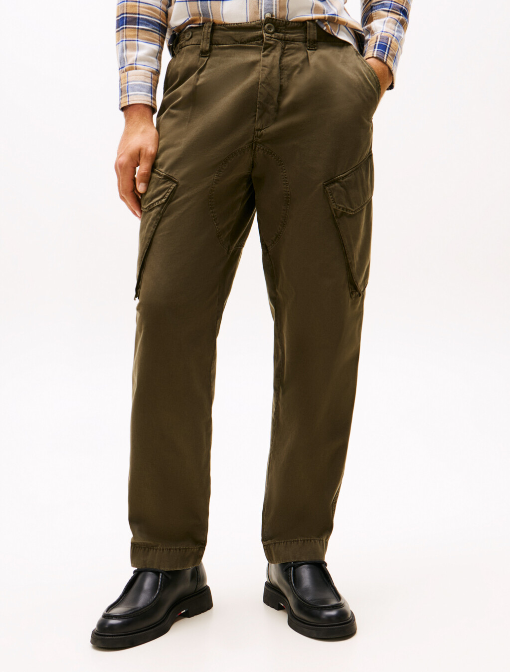 Straight Twill Cargo Trousers, Army Green, hi-res