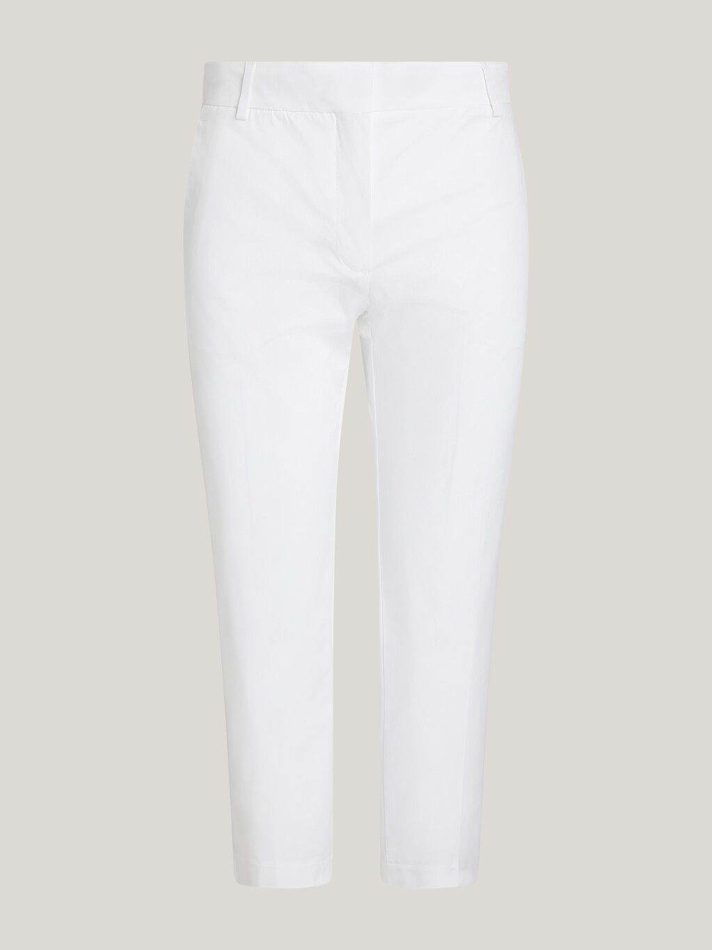 短款直筒棉質斜紋長褲, Th Optic White, hi-res