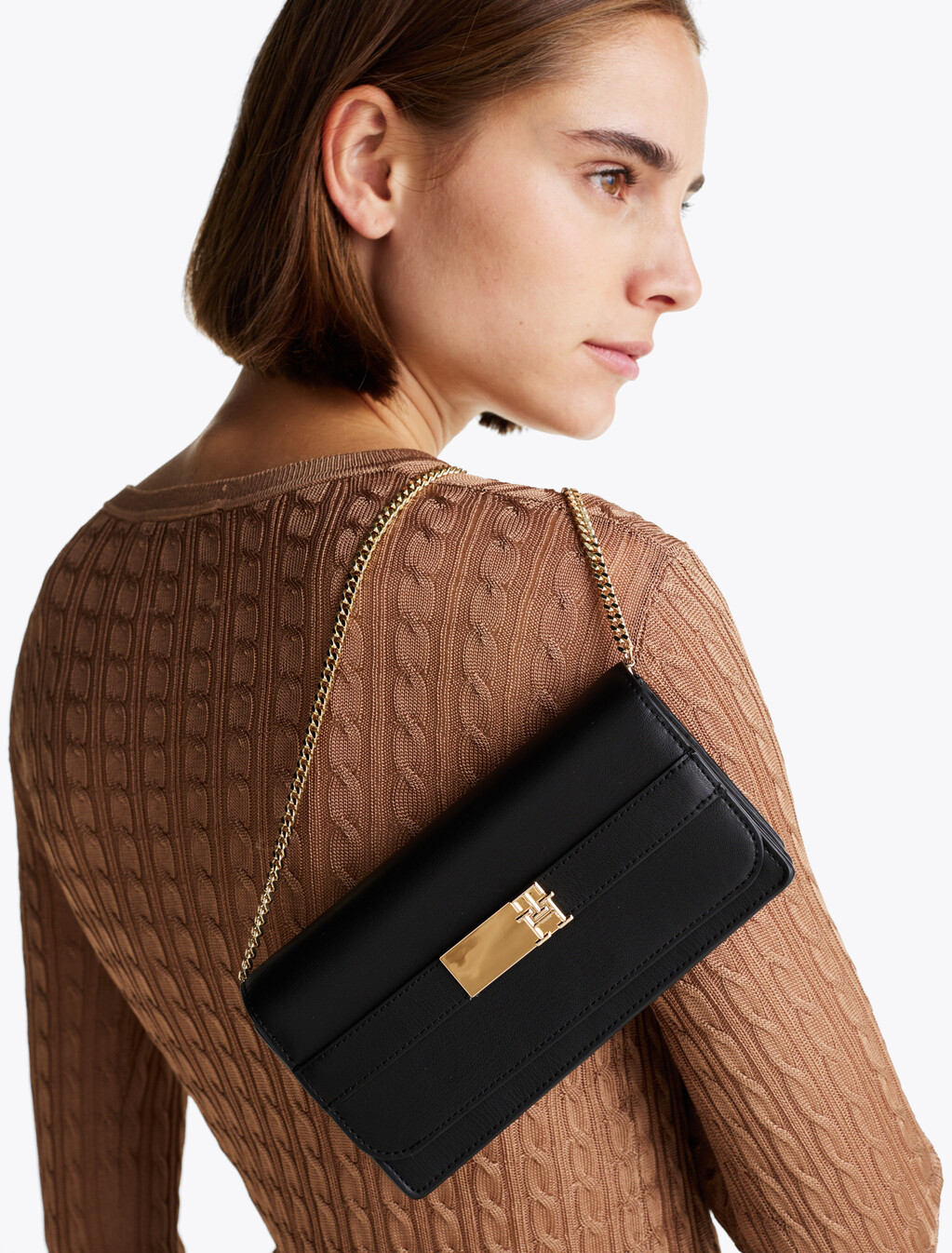 Heritage Chain Strap Clutch, Black, hi-res