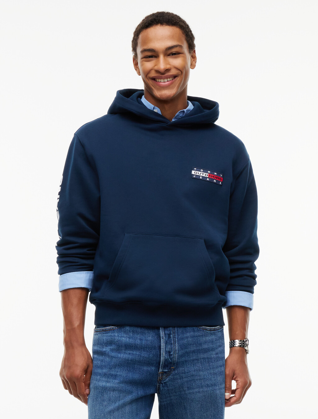 Back Logo Relaxed Fleece Hoody, Dark Blue, hi-res