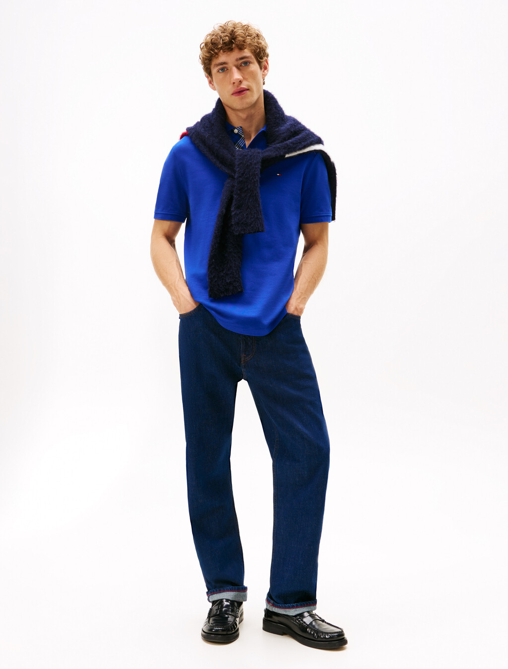Tartan Placket Regular Polo, Wedge Blue, hi-res