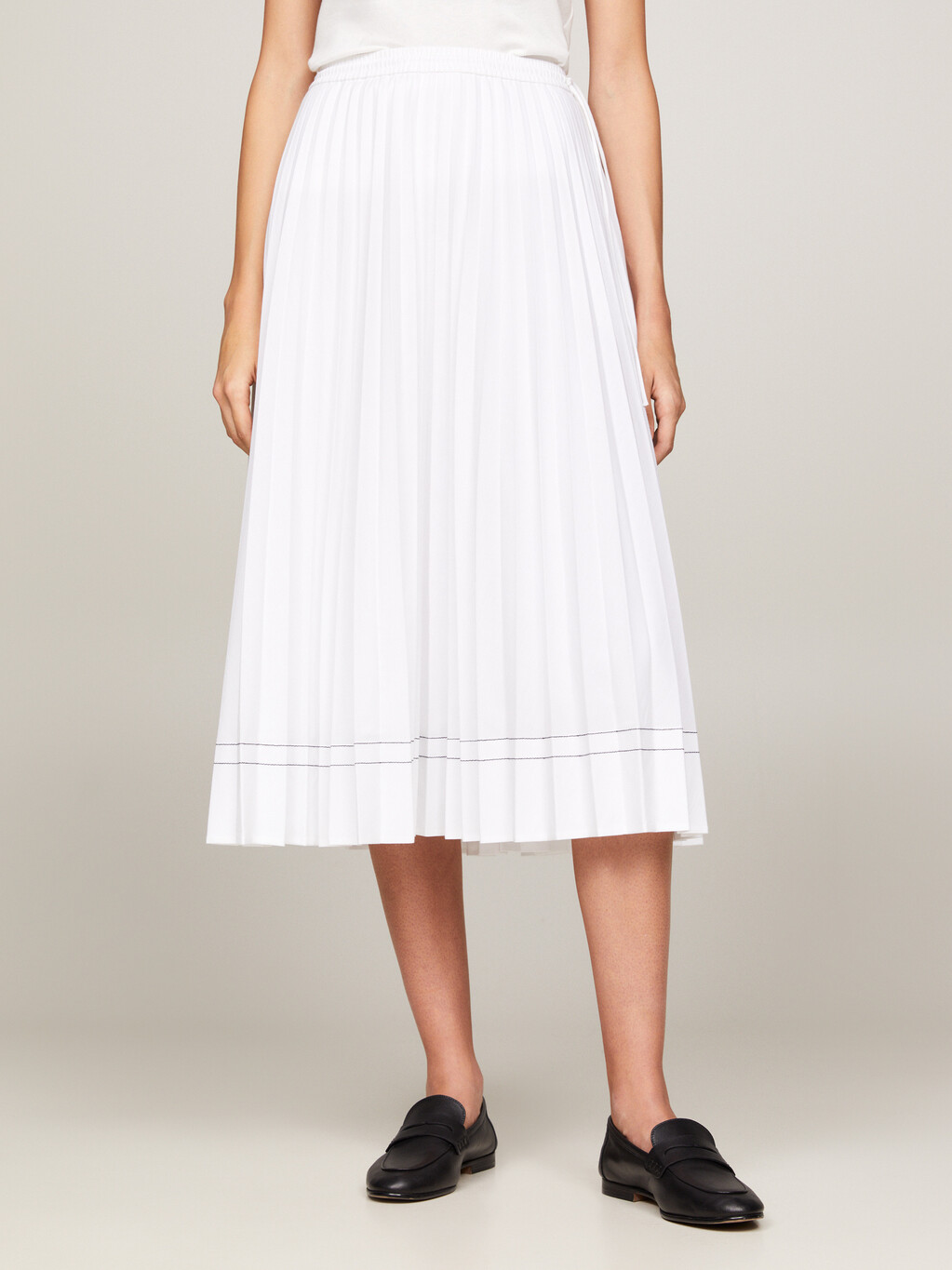 Pleated Flared Midi Skirt, Th Optic White, hi-res